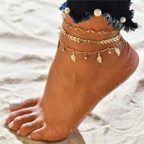 Gold  Ankle Bracelet Chain Leg Foot Jewelry Engagement Wedding - Picture 1 of 6